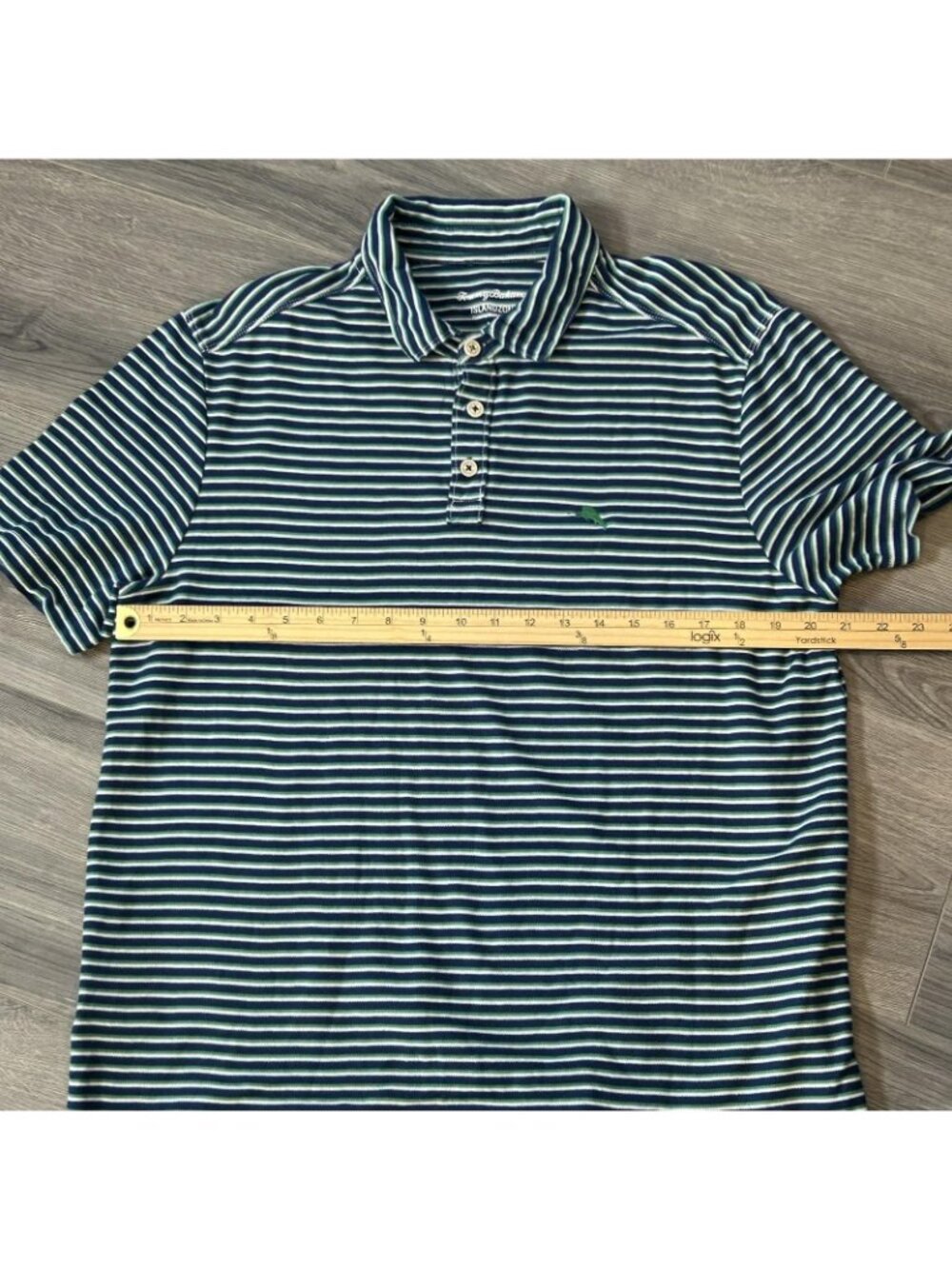 Tommy Bahama Polo Shirt Mens Large Blue Green Stripe IslandZone Marlin Golf - Picture 9 of 11